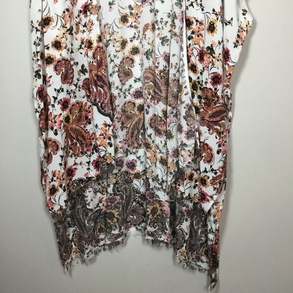 Flowers and paisley print floaty duster kimono open front tassel hem One Size - Picture 3 of 7